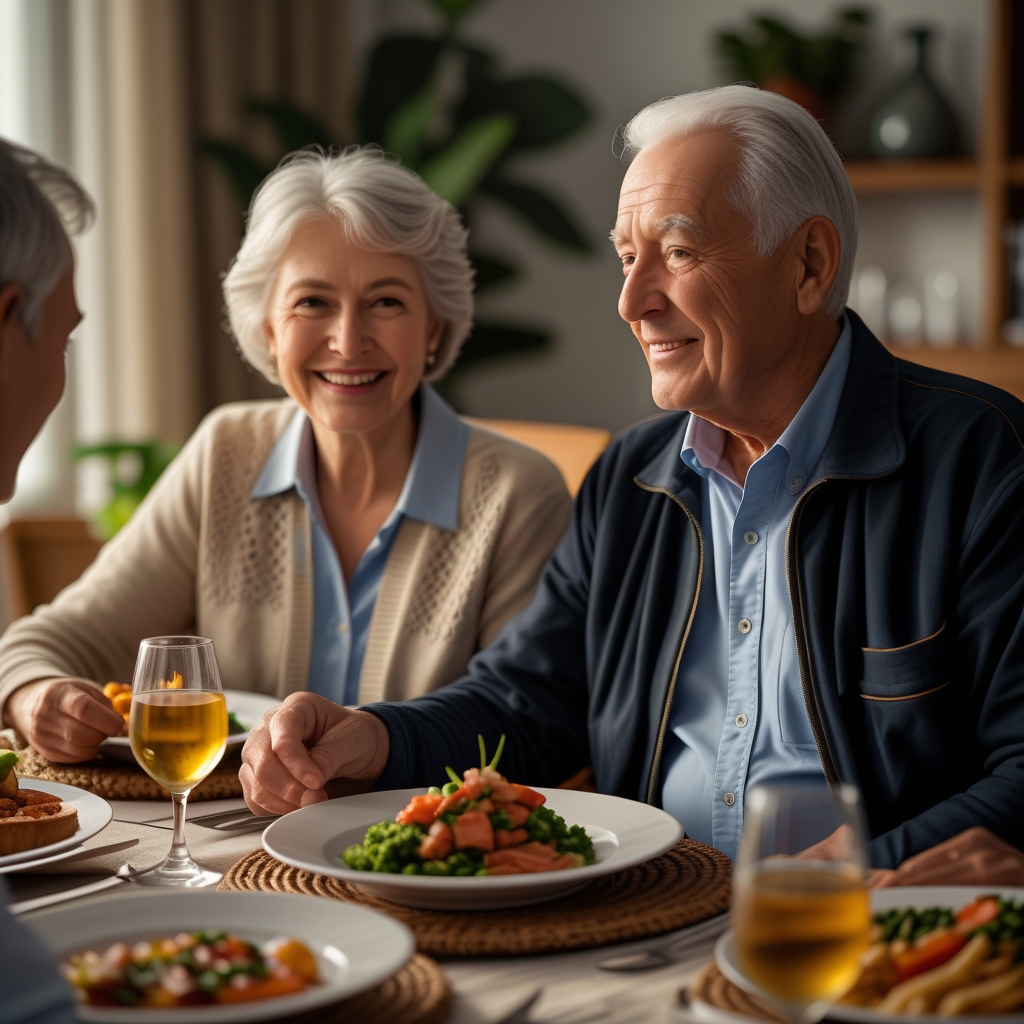 Colorful plate featuring healthy foods ideal for senior nutrition and strong aging