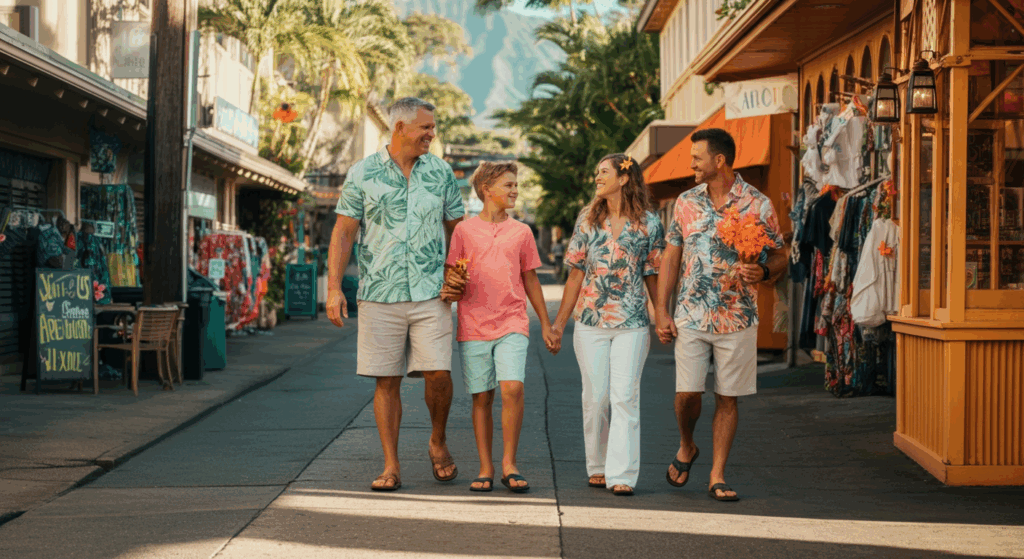 Healthy senior family walking in the mall